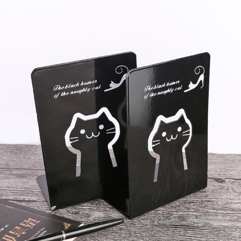 2Pcs Cat Metal Bookend Heavy Duty Magazines Organizer Holder Nonskid Book Stand