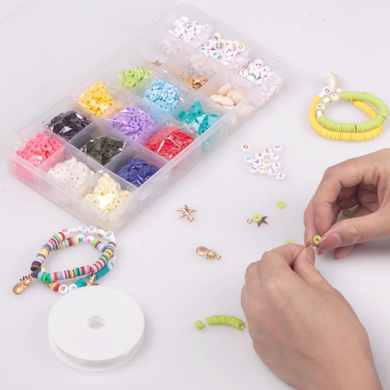1Box Colourful Flat Round Polymer Clay Beads Jewelry Making Tools Gift for Girl