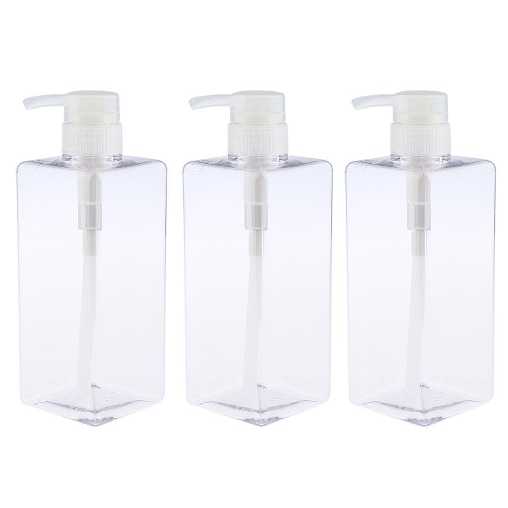 3x Empty Plastic Shampoo Conditioner Pump Bottle Refillable Container Clear