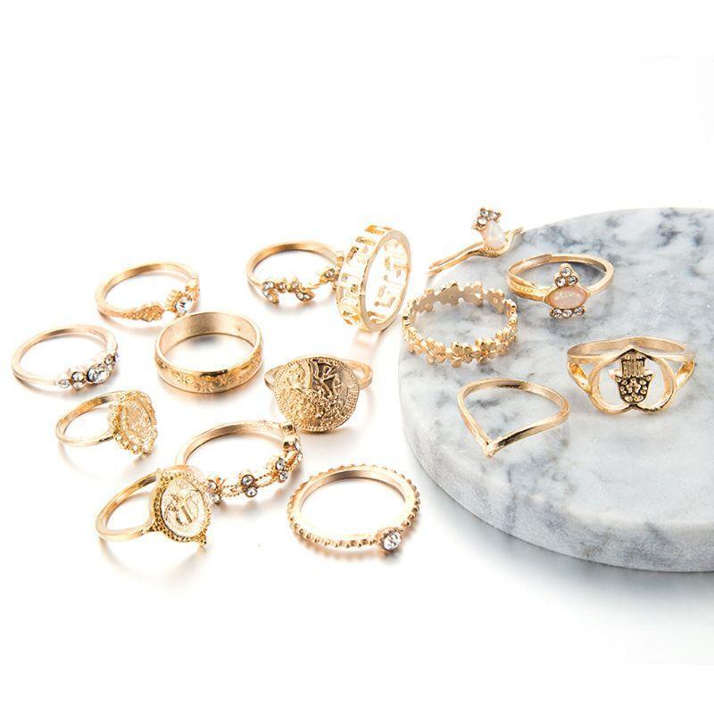 15x Fashion Opal Religious Coin Diamonds Finger Ring Jewelry Set for Daily Wear