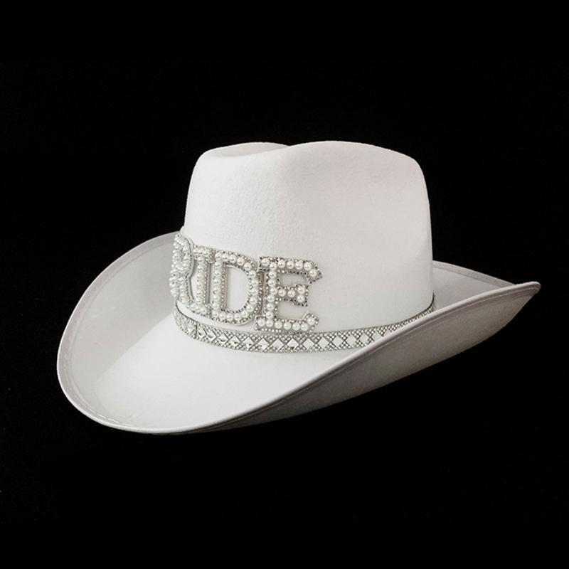 Creative Bride Letter Cowgirl Hat Wide Brim Western Style Comfort for Wedding