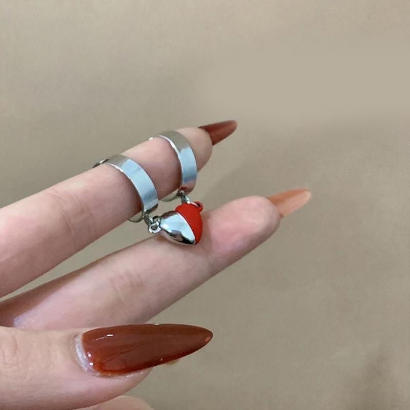 2 Pcs Hip-hop Punk Ins Nightclub Style Sweet and Cool Heart-to-heart Open Ring