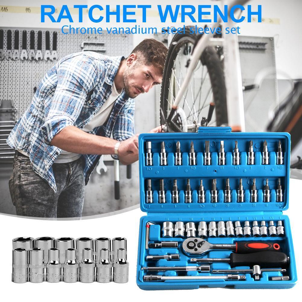 46pcs/set Chromium Vanadium Steel Combination Repair Wrench Socket Spanner