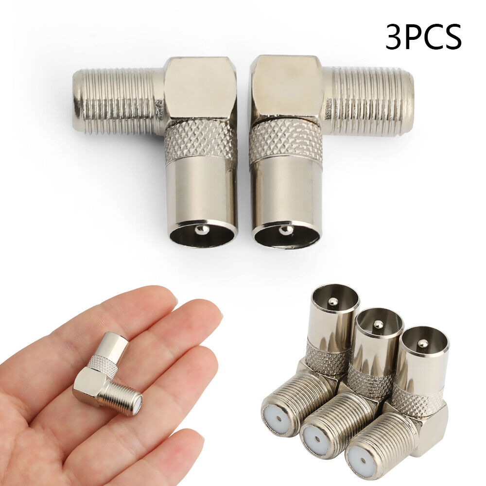 F Female To TV Male Aerial Male Adapter Satellite Coax Connectors Right Angled