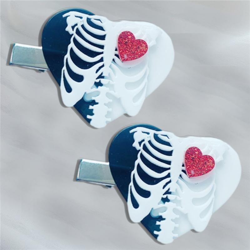 Novelty Hair Barrettes Children Gothic Skeleton Heart Shape Hair Accessories