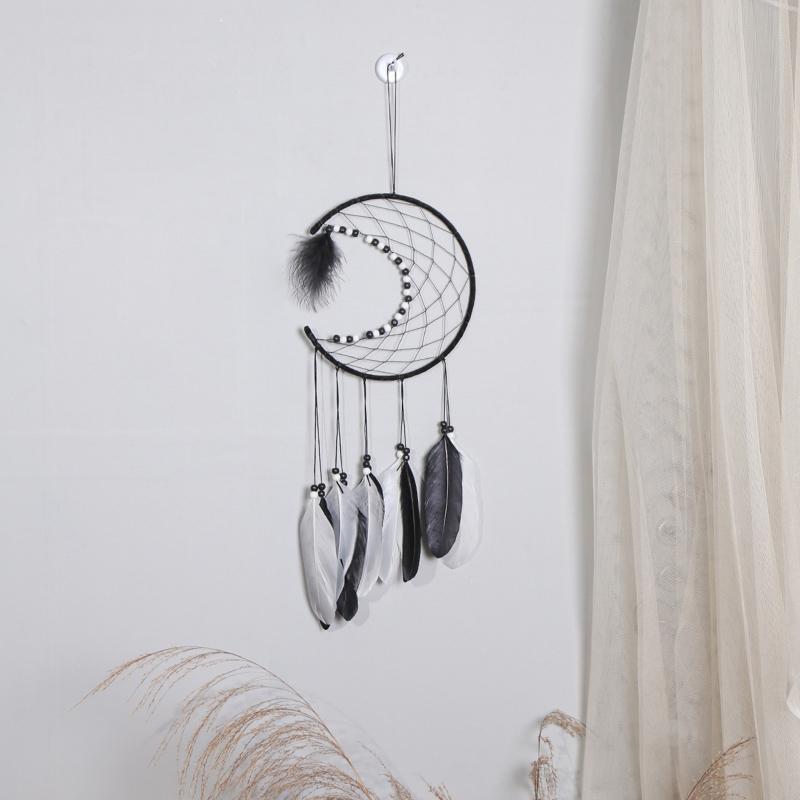 Moon Dream Catcher with Fairy Feather Home Bedroom Decor Girls Kids Gifts
