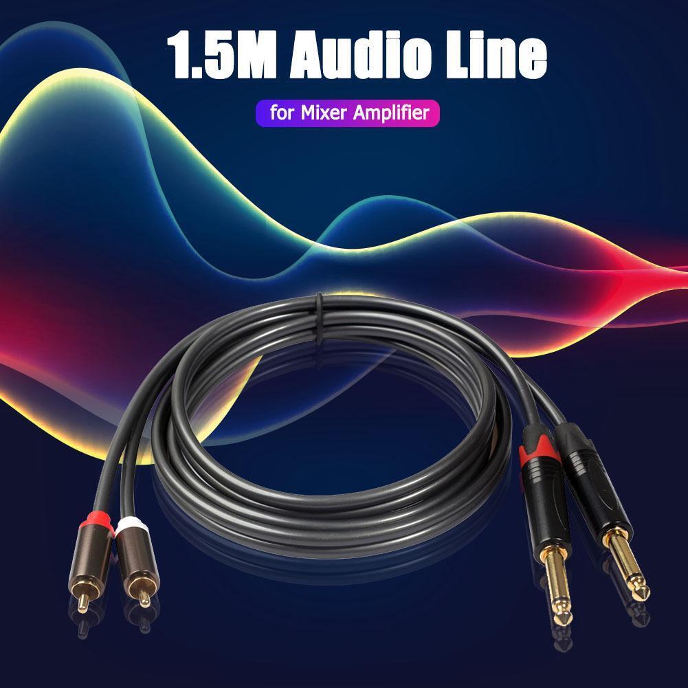 4.9ft Dual 6.35mm 1/4 TS Mono Male to Dual RCA Male Adapter Audio Cable