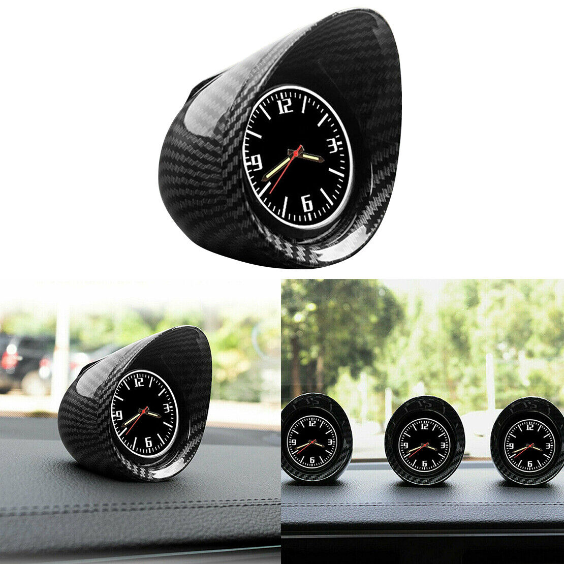 Carbon Fiber Texture Home Office Table Desk Car Interior Dashboard Round Clock