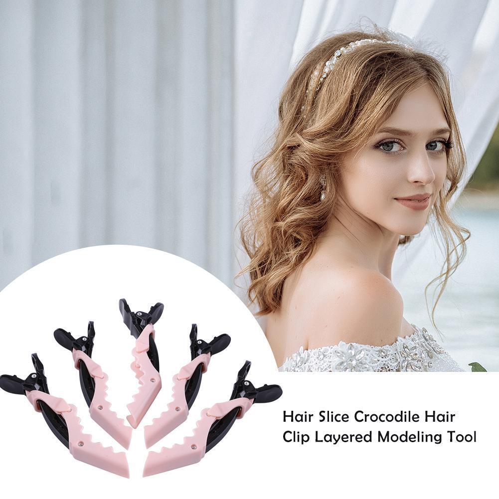 5pcs Crocodile Hair Sectioning Clips Salon Hair Styling Grip Clamps (Pink)
