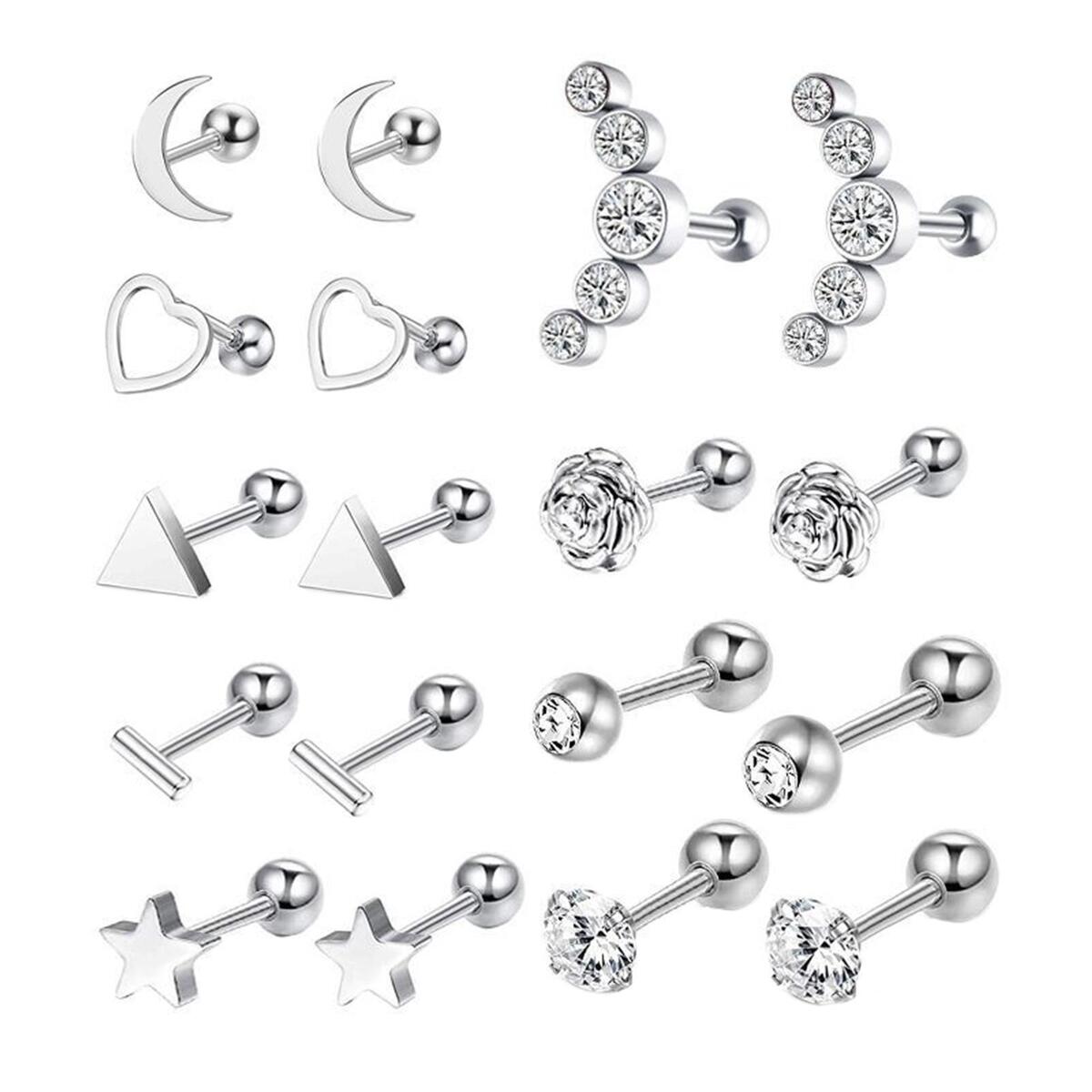 18x  Tragus Earrings Set Gifts Small Stainless Steel Tiny for Girls