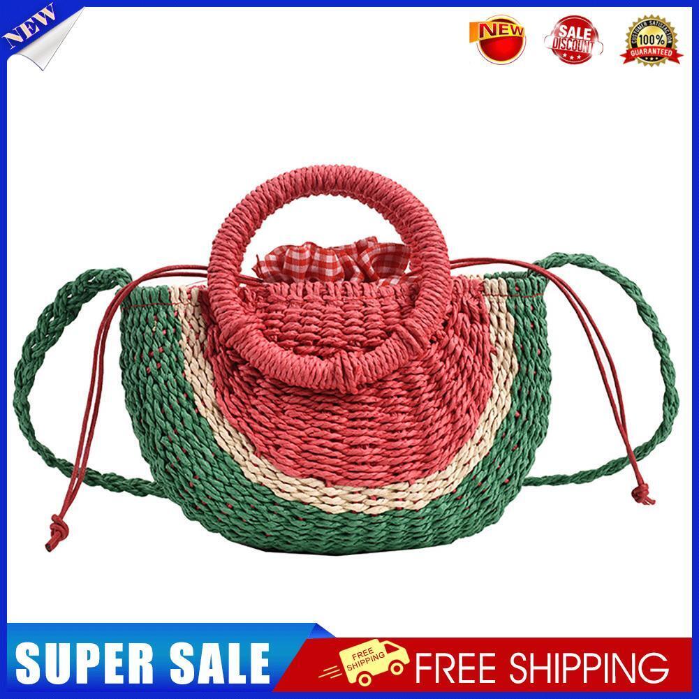 Beach Straw Crossbody Bag Watermelon Handwoven Half Round Holiday Handbag