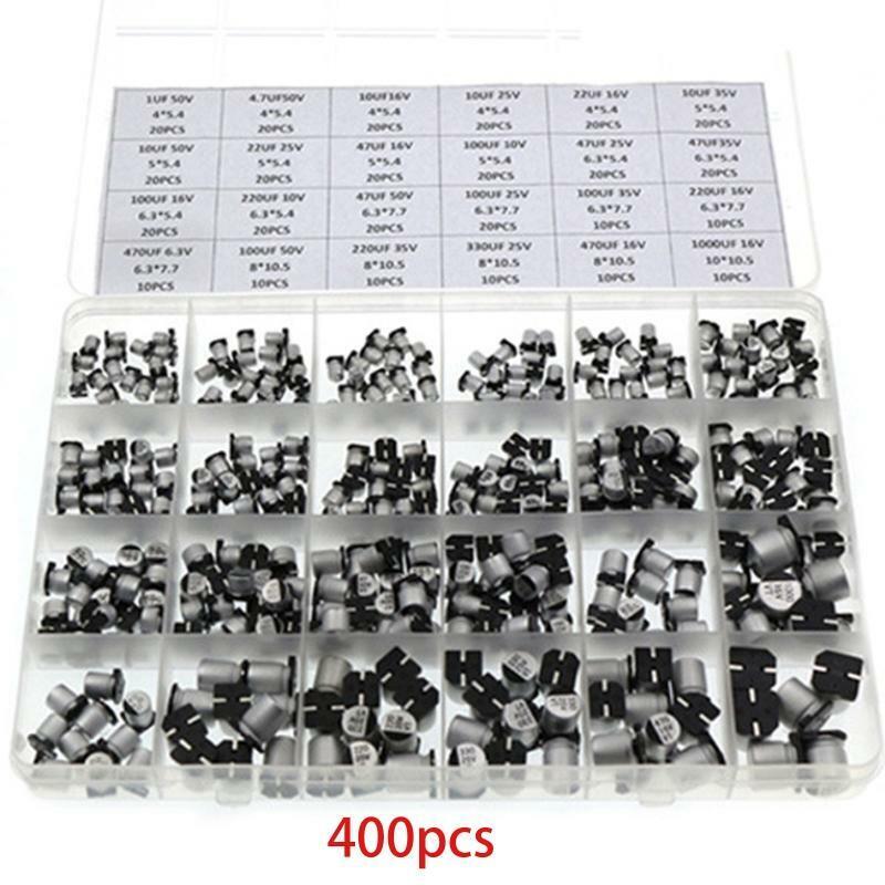 400 Pieces 1UF~1000UF SMD Aluminum Electrolytic Capacitors Assortment Kit + Box