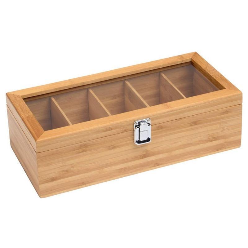 Multi-purpose Tea Box Organizer with 5 Deep Compartments for Tea Bags