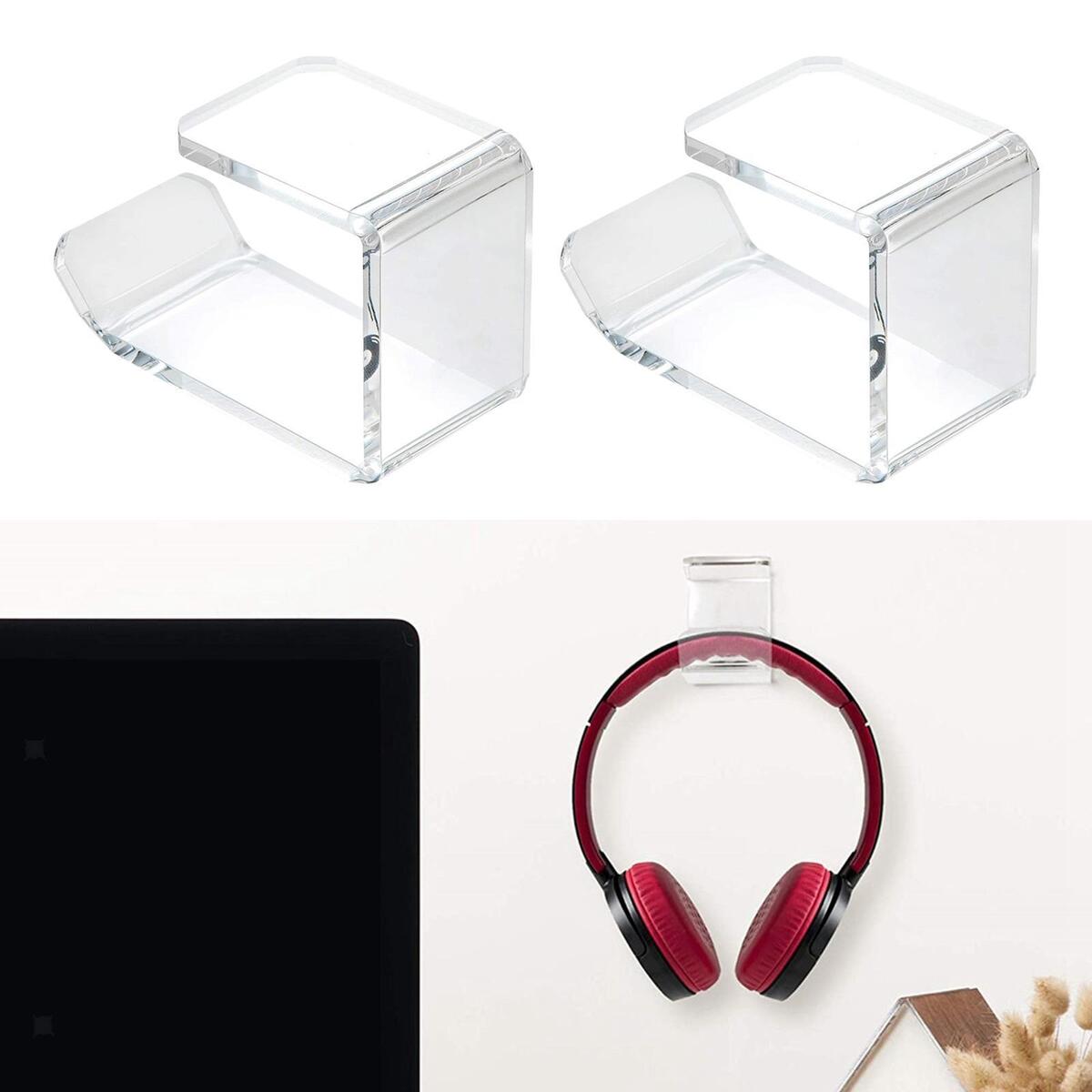 2x Acrylic Headphone Hanger Holder Desk Display Bracket with Adhesive Glues