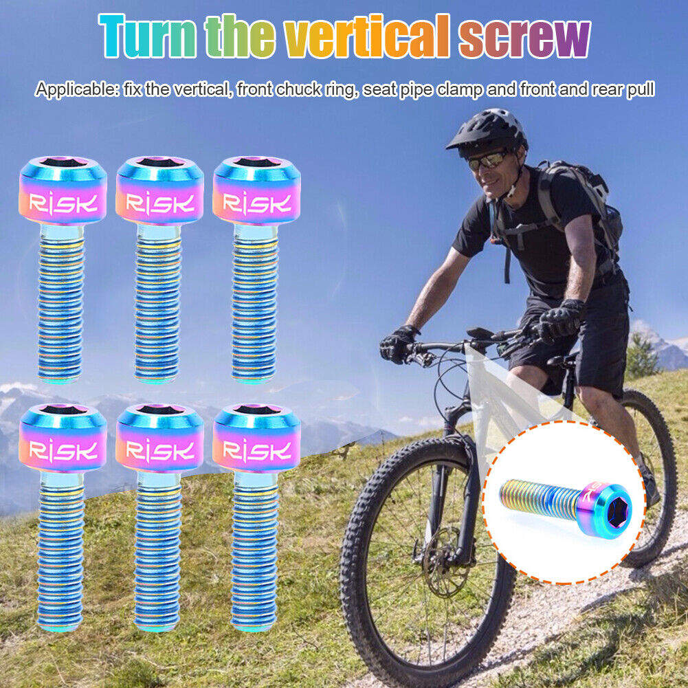 RISK 6pcs Titanium Stem Screws Bicycle MTB Handlebar Lock Bolts (M5X16mm)