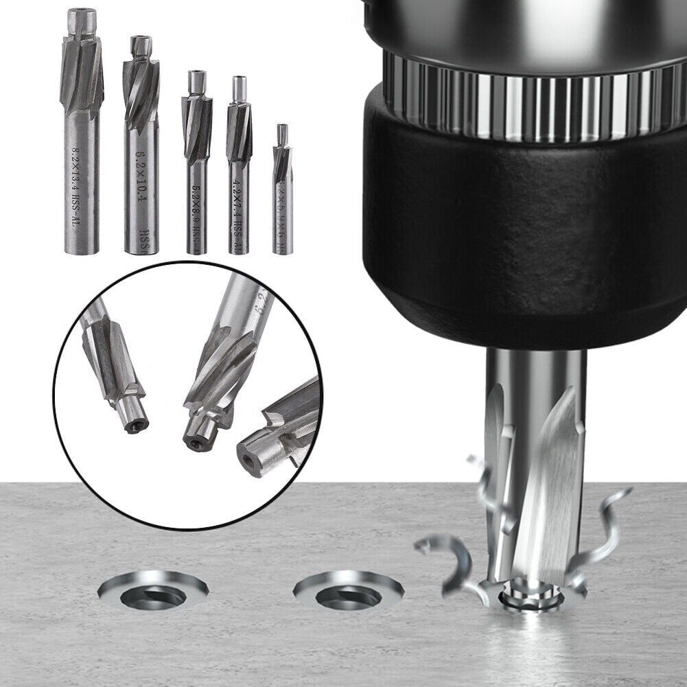 5pcs M3-M8 Counterbore End Mill Pilot Milling Cutter Countersink Router Bit