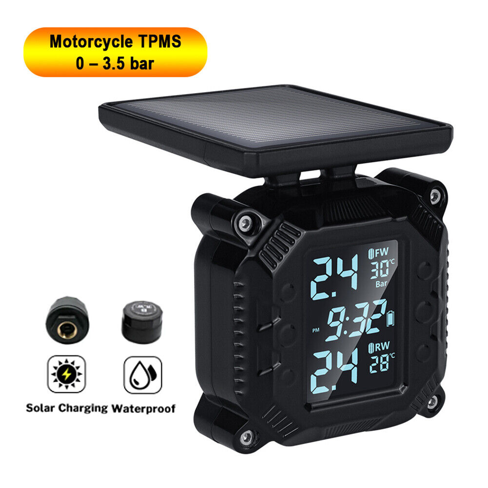 USB Solar Motorcycle TPMS Wireless Tire Pressure Monitoring Alarm System