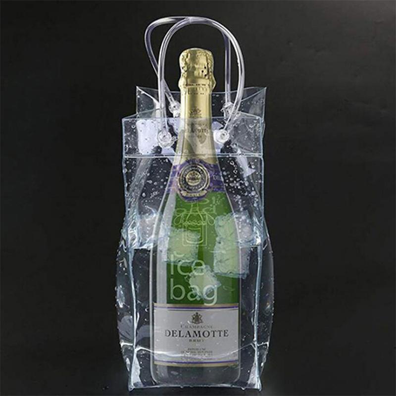 Transparent Wine Ice Pouch Food Grade PVC Champagne Organizer Pack with Handle