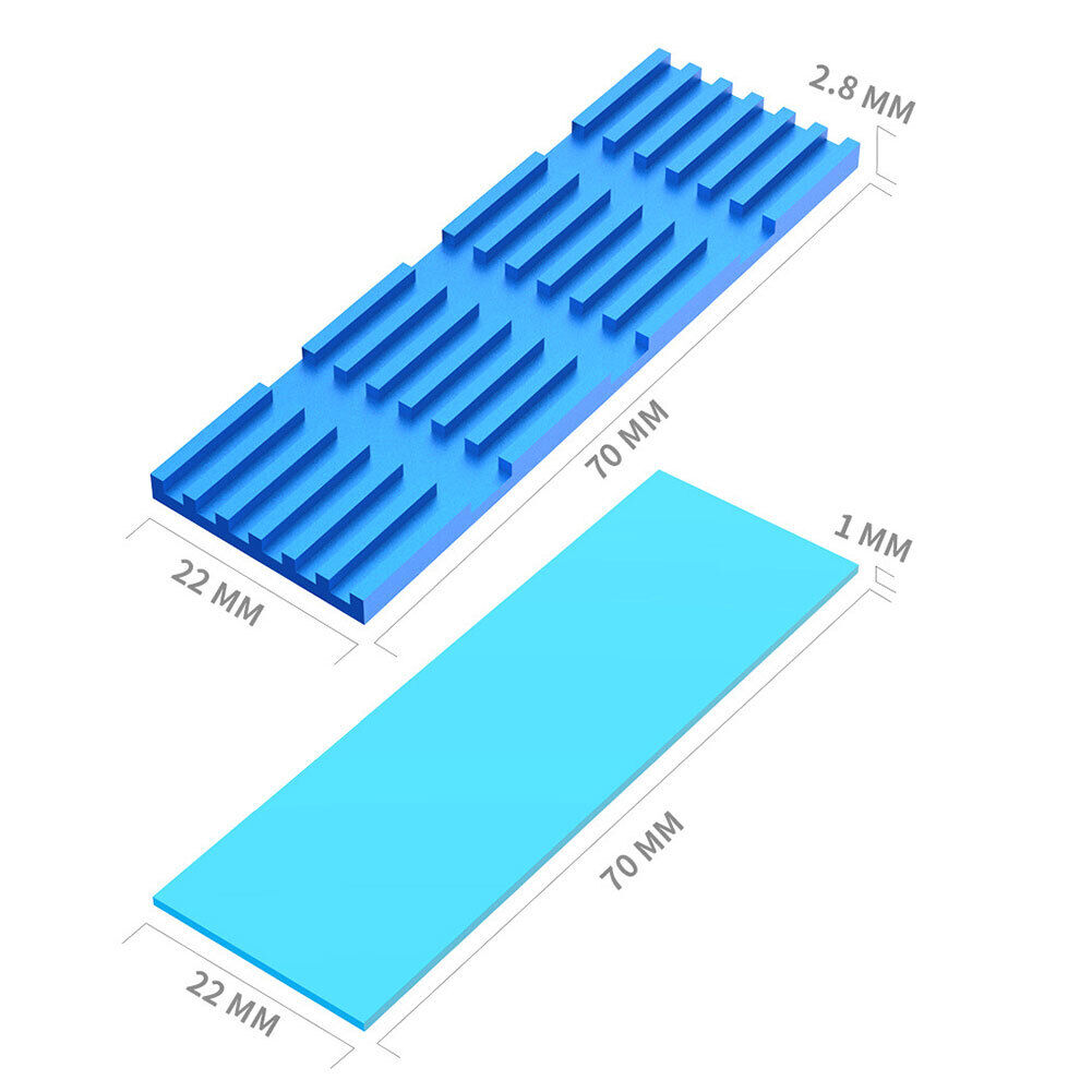 M.2 SSD Heatsink Cooler Thermal Pads for NGFF PCIE NVME Radiator (Blue)