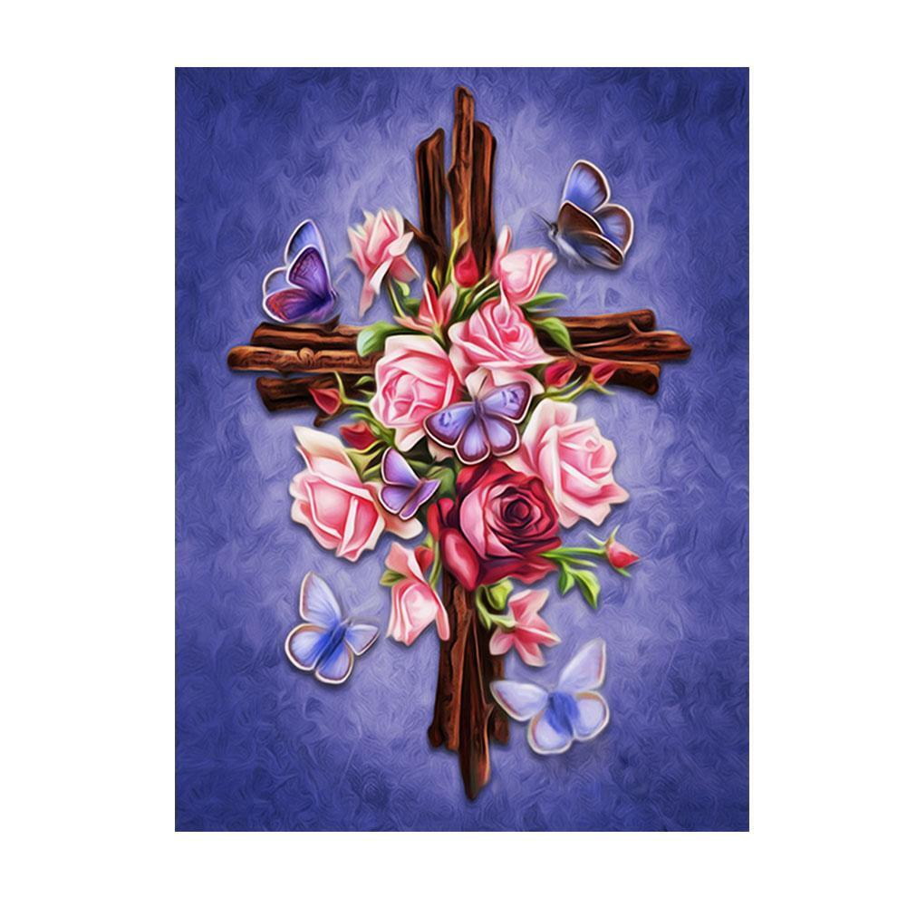 5D DIY Diamond Cross Rose Painting Home Embroidery Cross Stitch Wall Decor