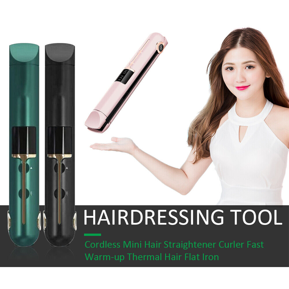 Cordless Hair Straightener Curler Fast Heating Thermal Flat Iron (Pink)
