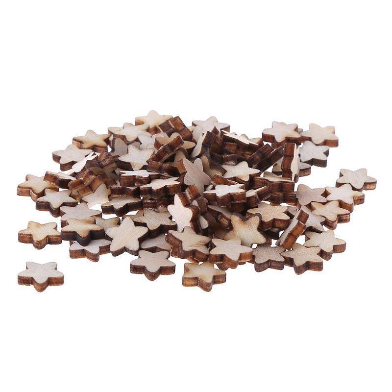 100 Pcs/Set Natural Wooden Star Slices for DIY Art Crafts Christmas Tree Decor