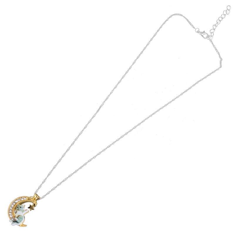 Crescent Moon Cat Pendant Cute Necklace Charm for Girl Halloween Party Jewelry
