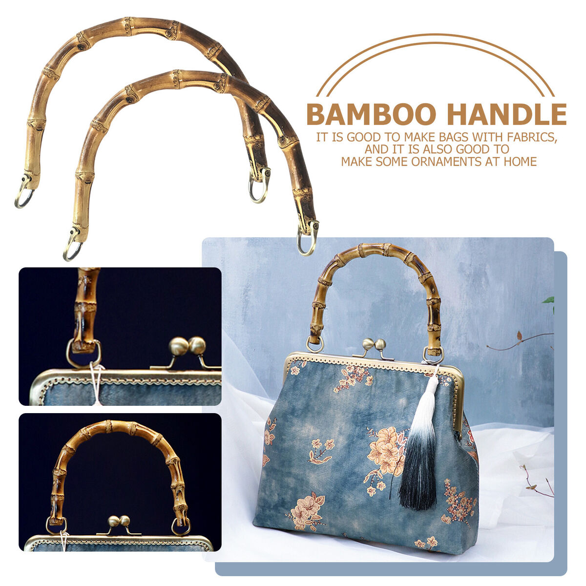 2pcs Bamboo Handles for Purses and Bags Replacement for DIY Straw Handbags