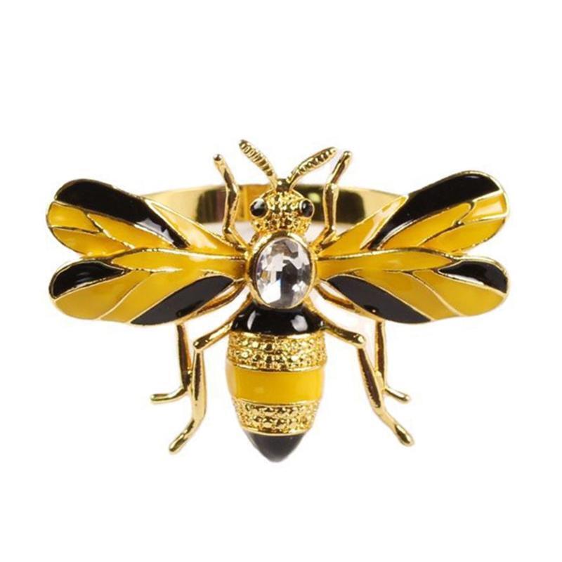 Napkin Rings Set of 6, Bee Metal Napkin Rings Tablecloth Accessories, Dinning Ta