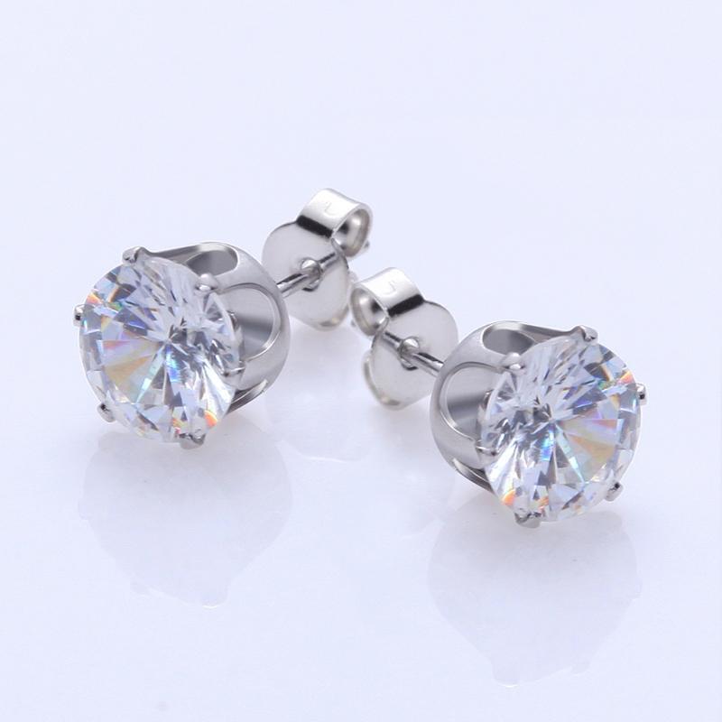 6Pairs/Set Stainless Steel Round Zircon Rhinestone Ear Studs Earrings Jewelry