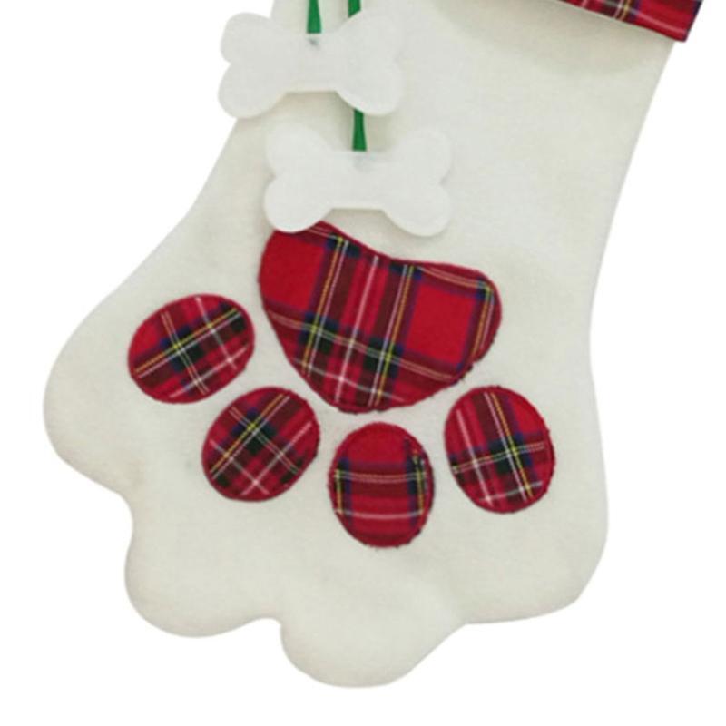 Cute Xmas Red Dog Paw Hanging Stocking for Christmas Household Dorm Ornament