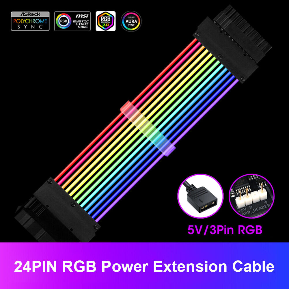 PSU Extension Cable Addressable RGB ATX 24Pin for ATX Power Supply Unit