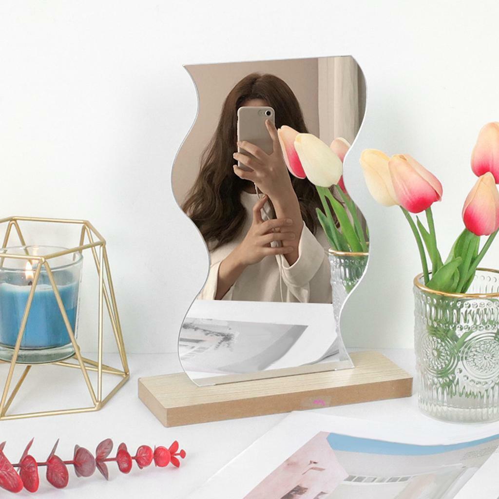 2x Frameless Irregular Acrylic Makeup Mirror Dresser Mirror Wooden Stand