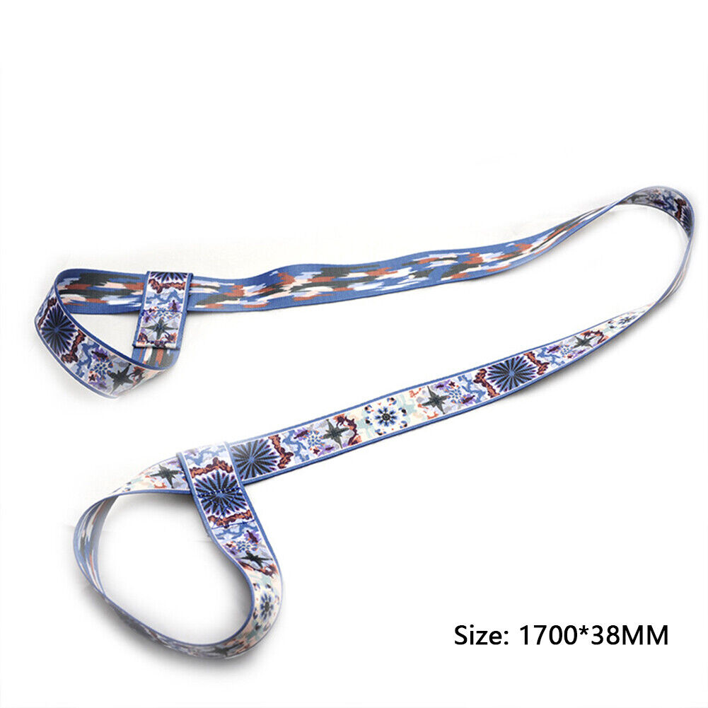 Printed Yoga Mat Strap Adjustable Shoulder Carry Stretch Belt (Blue White)