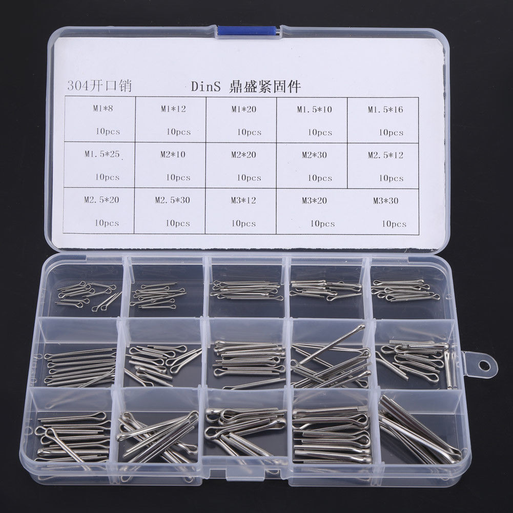 150Pcs 15 Kinds 304 Stainles Steel Split-Cotter Pins Kit M1 M1.5 M2 M2.5 M3 New