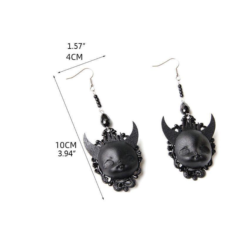 Gothic Punk Black Lolita Drop Earrings Devil Death Earrings for Street Shooting