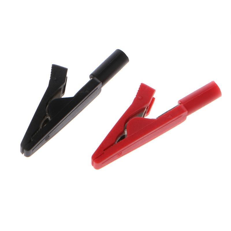 2 Pcs Insulated Alligator Clip 2mm Banana Female Adapter Meter Test Probe Black
