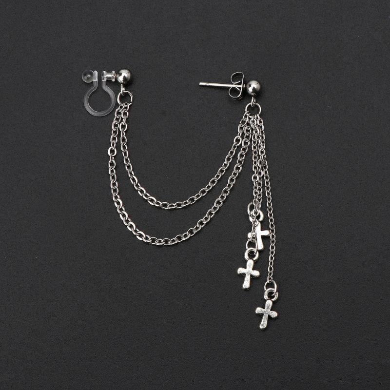 Korean Cross Ear Earrings Ears Clip Tassel Pendant for Birthday Christmas Gifts