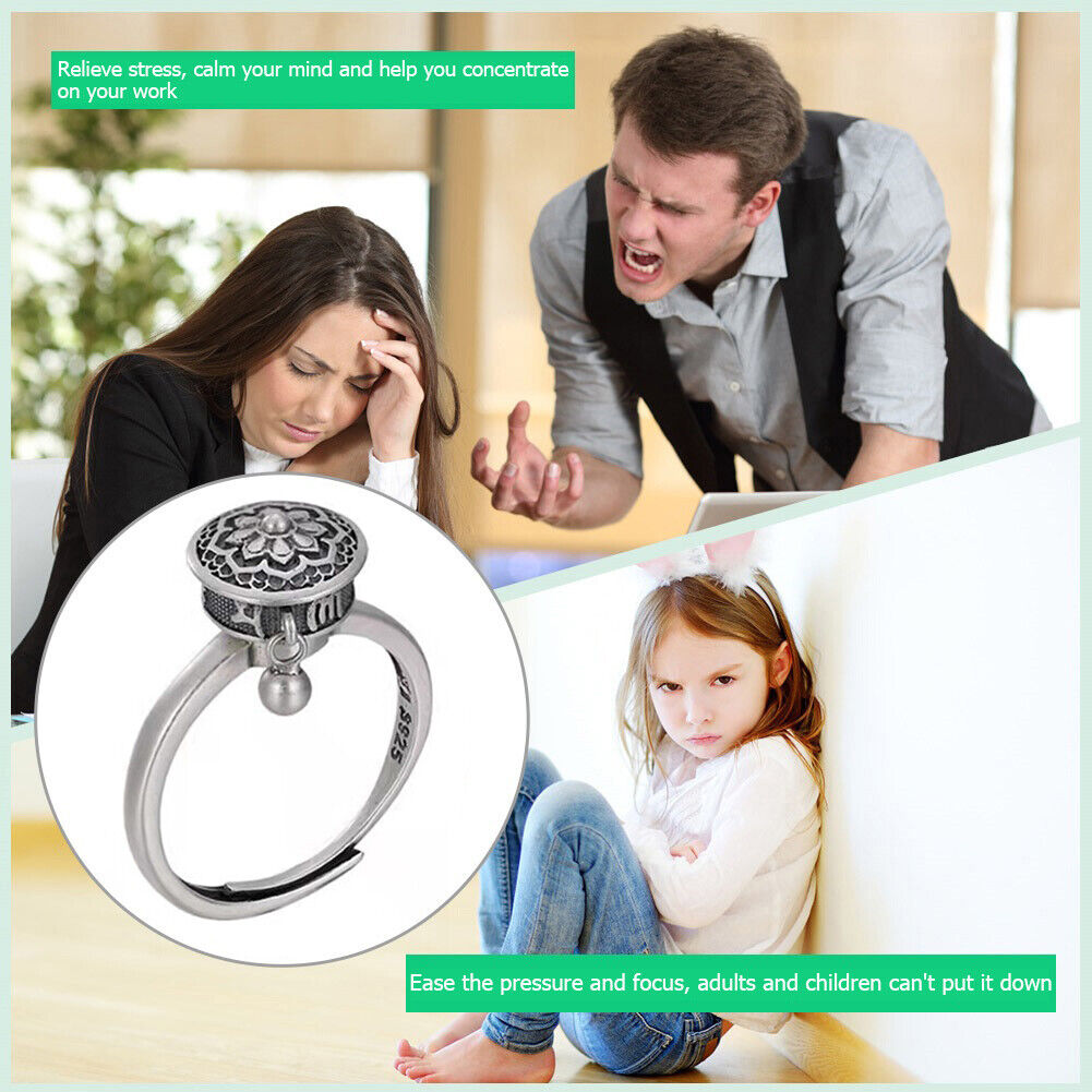 Copper Lotus Seat Rotation Anti Stress Rings Adjustable Opening Jewelry