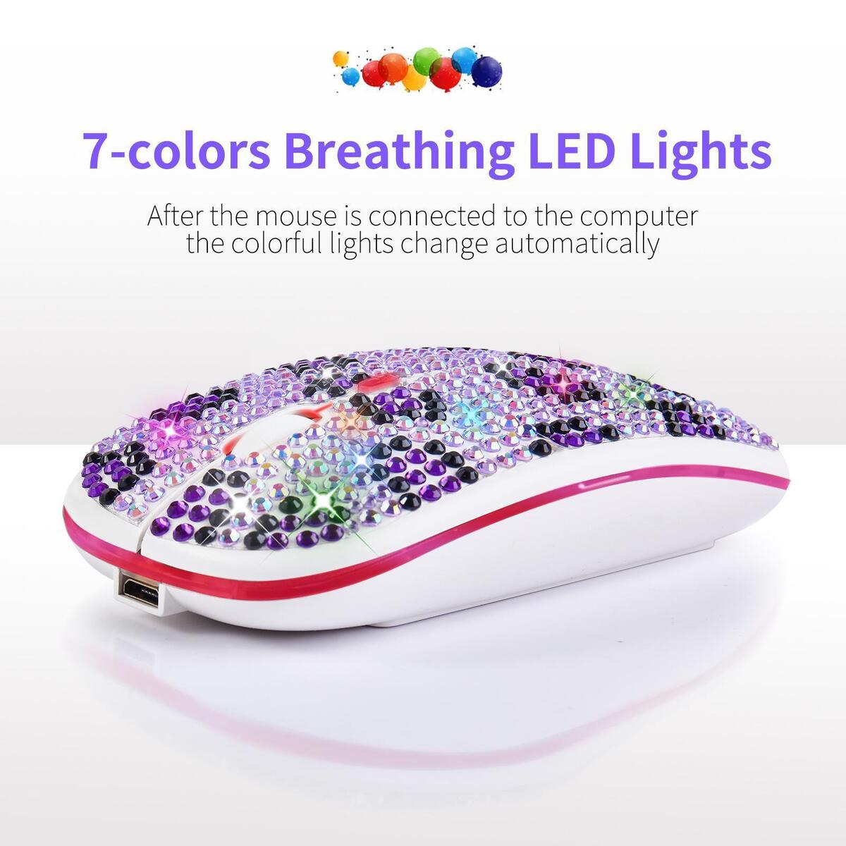 Colorful 3 Adjustable DPI Crystal Rhinestone Portable Rechargeable 1600DPI