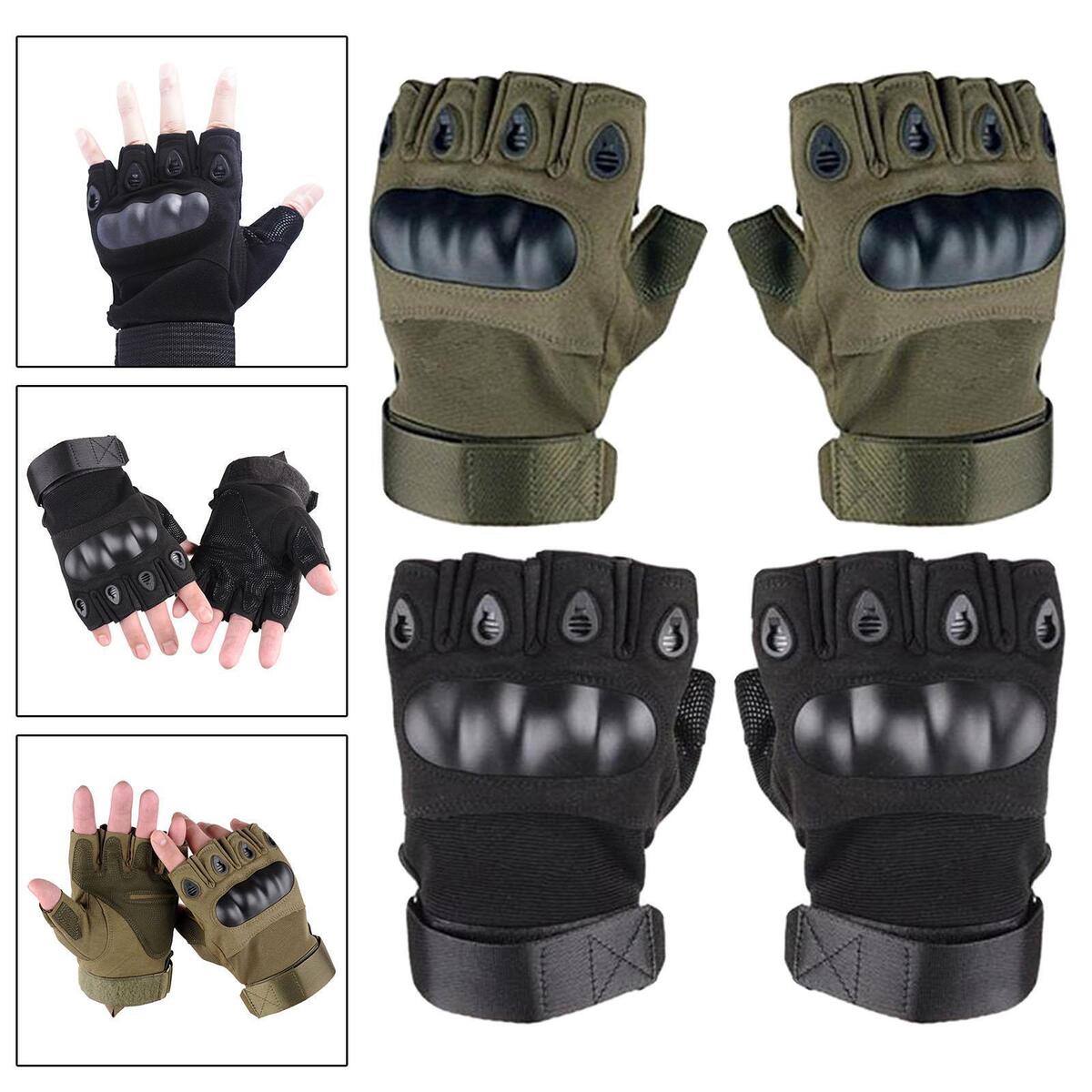 2Pairs Half Finger Gloves Hard Knuckle Combat Non- Sport Driving Gloves