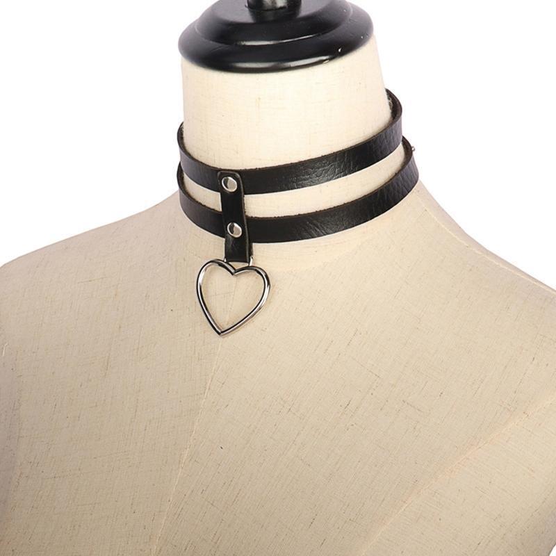 Adjustable Gothic Leather Choker Collar Layered Pu Heart Punk Choker Necklace