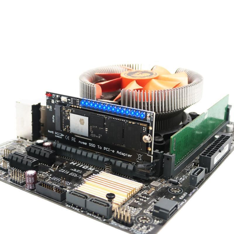 PCIE to M2 Adapter M.2 NVME SSD to PCI Express X4 X8 X16 Riser Card w/ LED Lamp