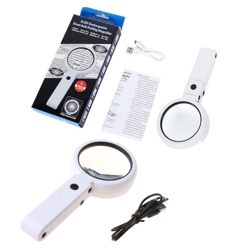 5X 11X Handheld Folding Lamp Loupe Magnifier Reading Portable with 8 LED Lights