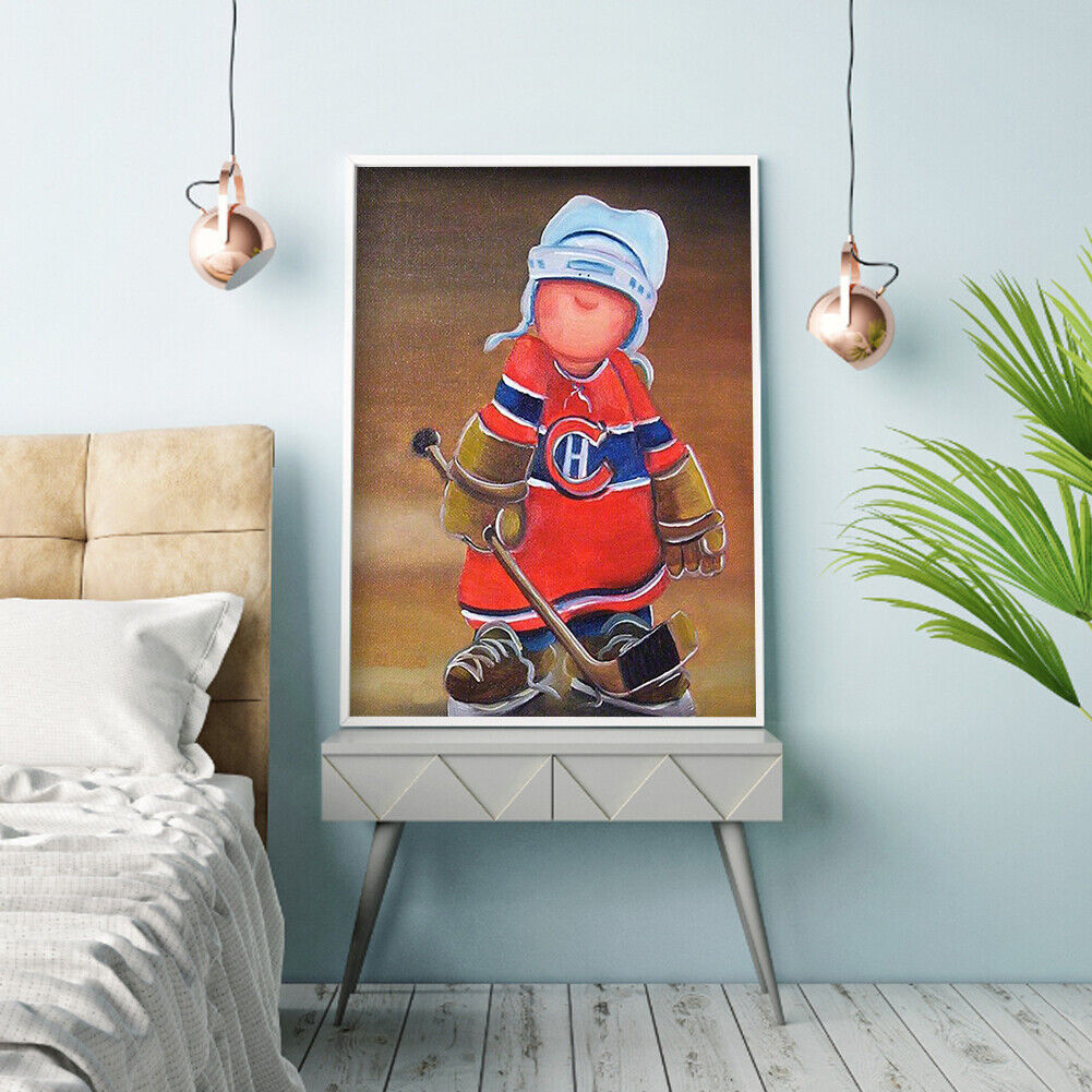 5D DIY Little Hockey Boy Full Round Drill Diamond Painting Kit Craft Art