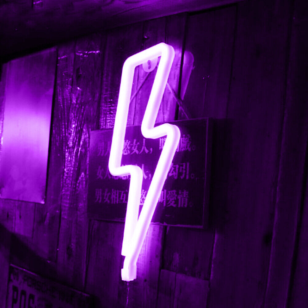 Flash Shaped Neon Lights USB Battery Operated Hanging Night Lamp (Purple)