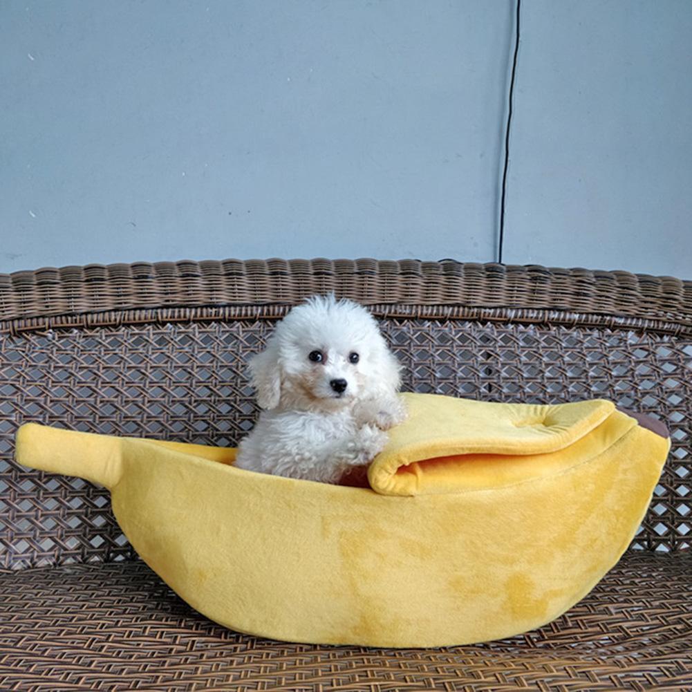 Cute Banana Shape Pets Bed House Warm Cat Nest Dog Mat Kennel (Yellow M)
