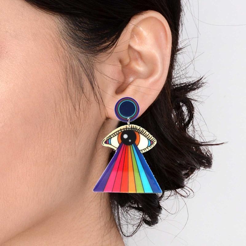 Print Striped Earrings Oil Painting Style Personality Geometric Acrylic Earrings