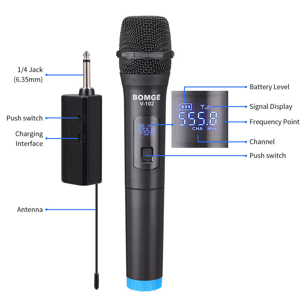 V-102 2pcs Wireless Microphone KTV Player Singing Speech Mic with Receiver