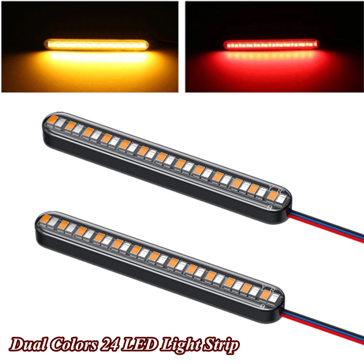 2 Pcs 24 LED Motorcycle Turn Signal Flowing Water License Plate Light Brake Lamp